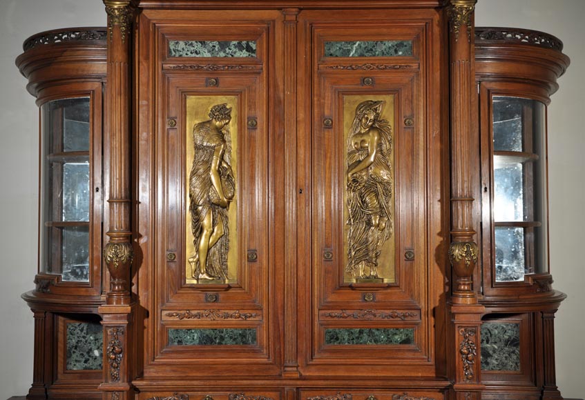 Eugène Frager, Meynard Manufacture (cabinetmaker), Ferdinand Barbedienne (bronze manufacturer), Louis-Constant Sevin (ornemanist) - Exceptional Neo-Renaissance style dining room set made out of carved walnut-2