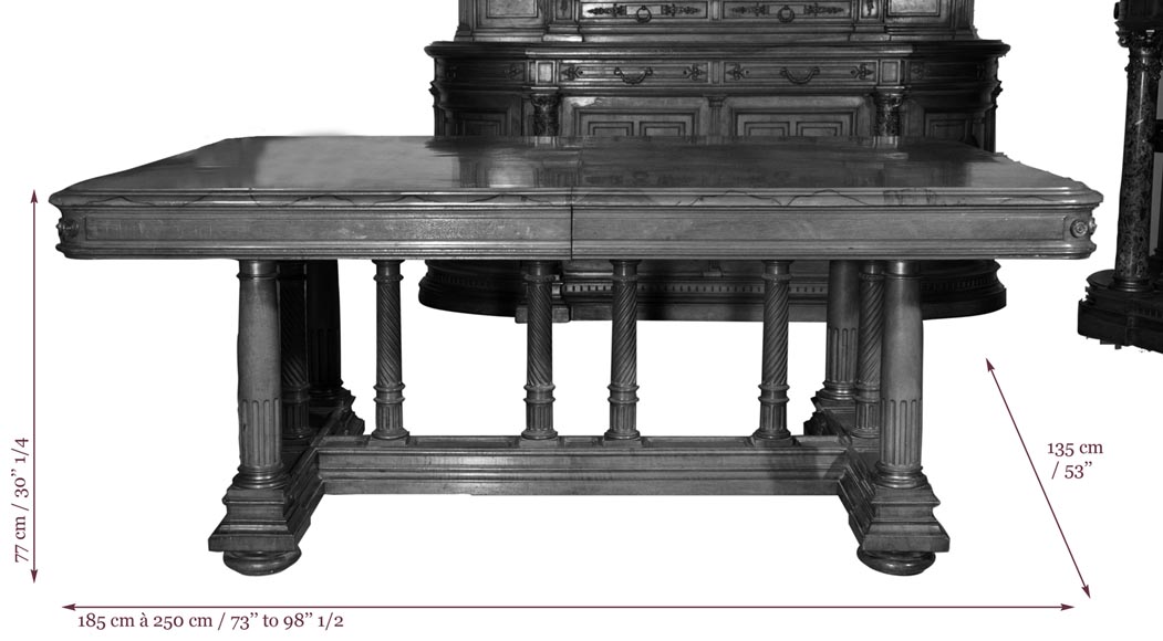 Eugène Frager, Meynard Manufacture (cabinetmaker), Ferdinand Barbedienne (bronze manufacturer), Louis-Constant Sevin (ornemanist) - Exceptional Neo-Renaissance style dining room set made out of carved walnut-24