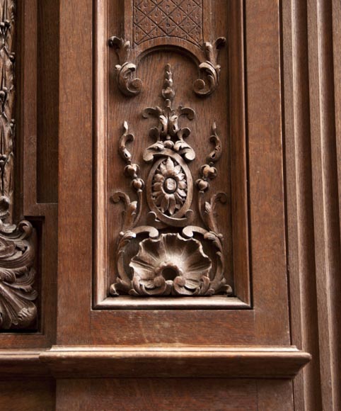 Exceptional antique oak wood fireplace made after the model of the fireplace in the Hercules Salon in Versailles Palace-14