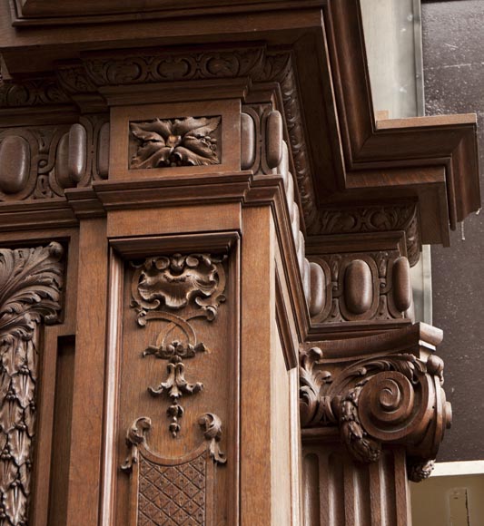 Exceptional antique oak wood fireplace made after the model of the fireplace in the Hercules Salon in Versailles Palace-16