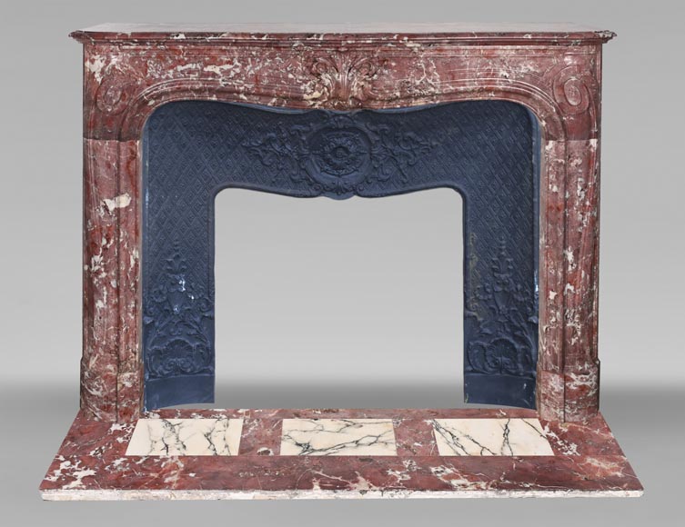 Louis XV-style fireplace decorated with a palmette, carved from peach-blossom marble Louis XV-style fireplace decorated with a palmette, carved from peach-blossom marble-0