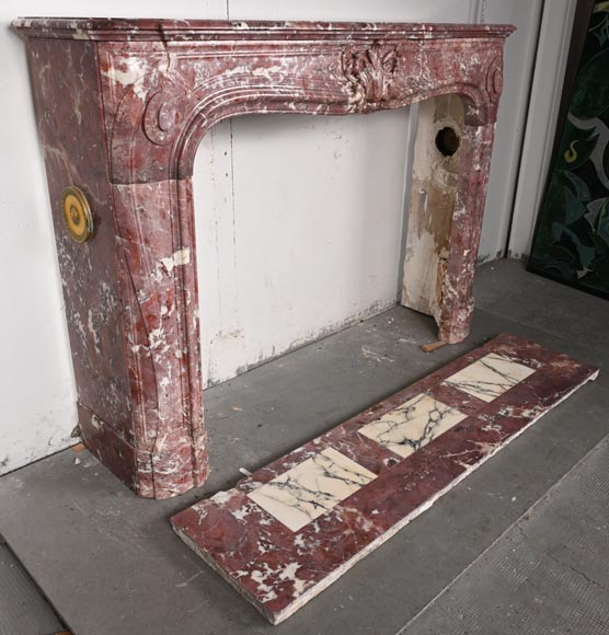 Louis XV-style fireplace decorated with a palmette, carved from peach-blossom marble Louis XV-style fireplace decorated with a palmette, carved from peach-blossom marble-3