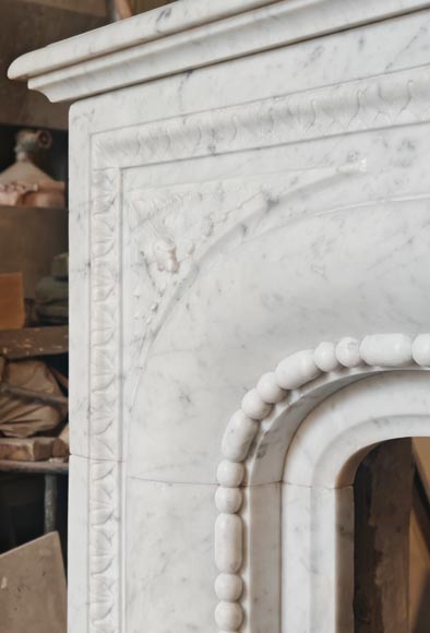 Louis XIV-style fireplace in Carrara marble, featuring a beaded molding Louis XIV-style fireplace in Carrara marble, featuring a beaded molding-6