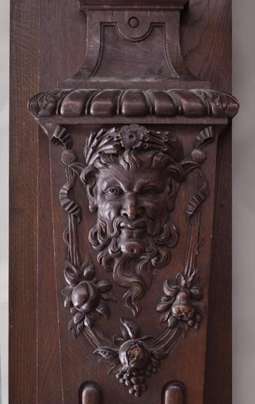 Oak wood paneled room with satyres heads and drapery patterns, 19th century-3