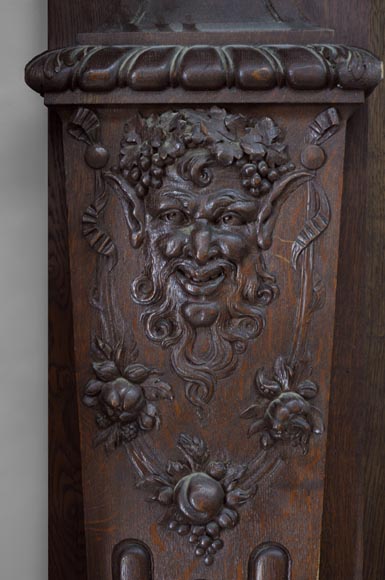 Oak wood paneled room with satyres heads and drapery patterns, 19th century-4