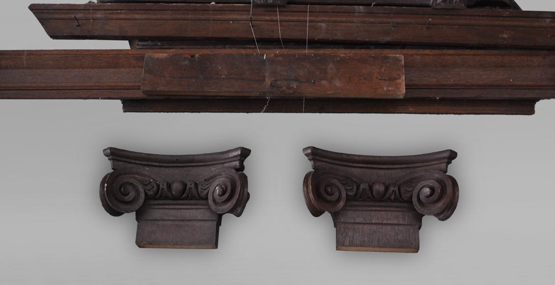 Oak wood paneled room with satyres heads and drapery patterns, 19th century-12