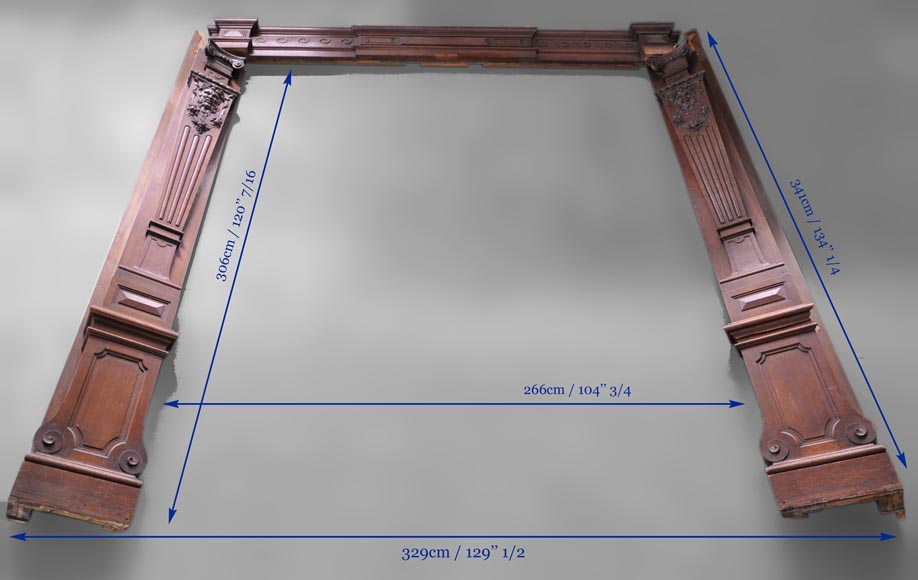 Oak wood paneled room with satyres heads and drapery patterns, 19th century-14