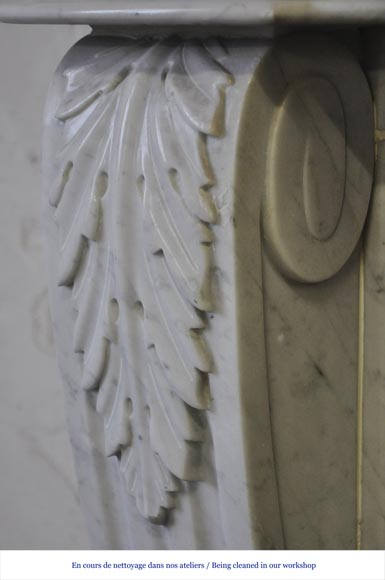 Large Louis XVI style fireplace in white Carrara marble with its cast iron insert and its overmantel mirror-5