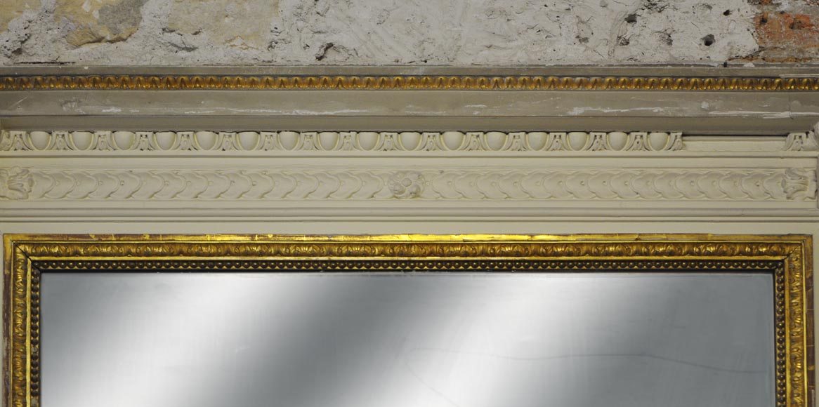 Large Louis XVI style fireplace in white Carrara marble with its cast iron insert and its overmantel mirror-13