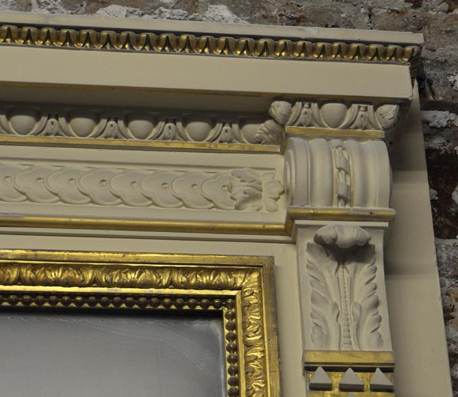 Large Louis XVI style fireplace in white Carrara marble with its cast iron insert and its overmantel mirror-15