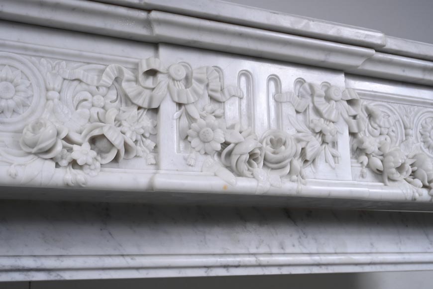 Louis XVI style Carrara marble mantel with floral décor-2