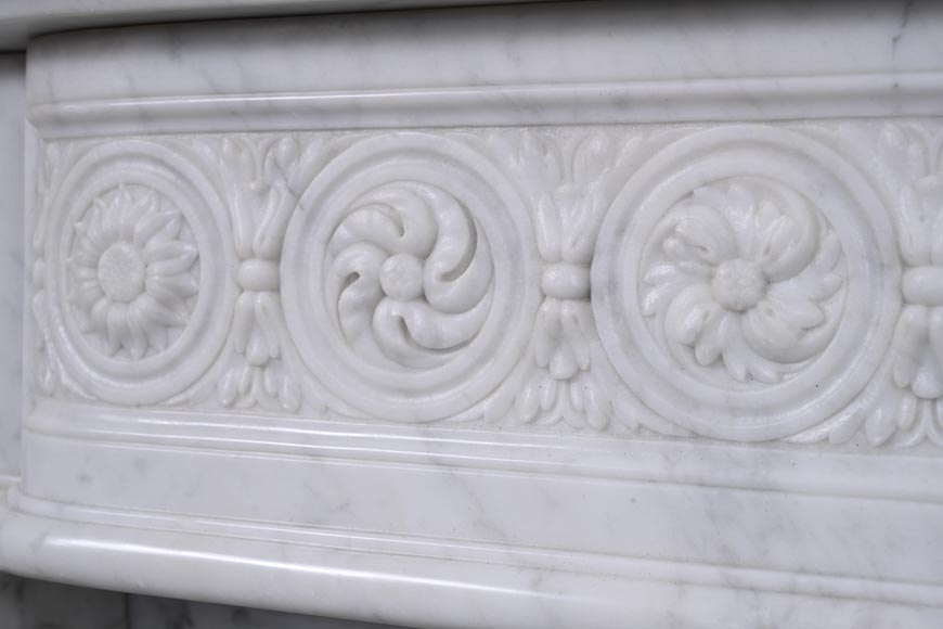 Louis XVI style Carrara marble mantel with floral décor-3