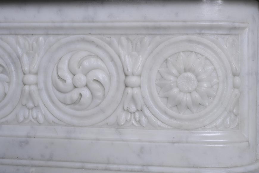 Louis XVI style Carrara marble mantel with floral décor-4