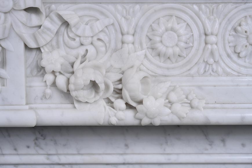 Louis XVI style Carrara marble mantel with floral décor-7