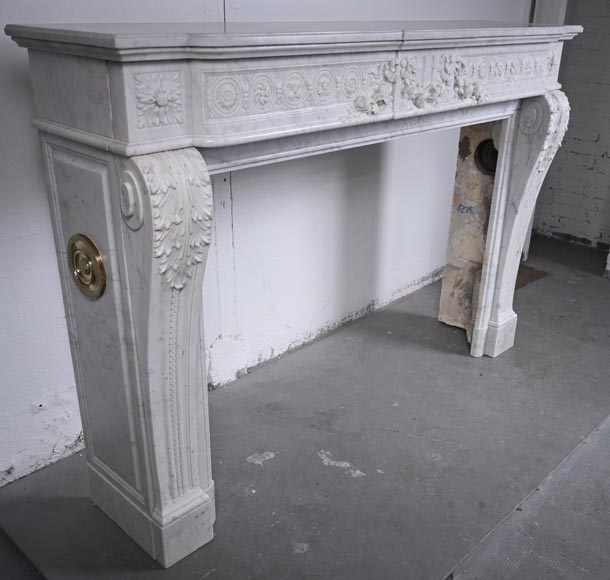 Louis XVI style Carrara marble mantel with floral décor-8