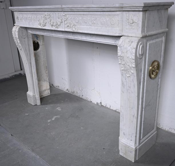 Louis XVI style Carrara marble mantel with floral décor-11