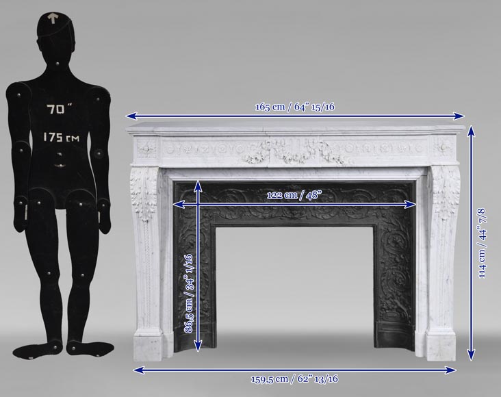 Louis XVI style Carrara marble mantel with floral décor-16