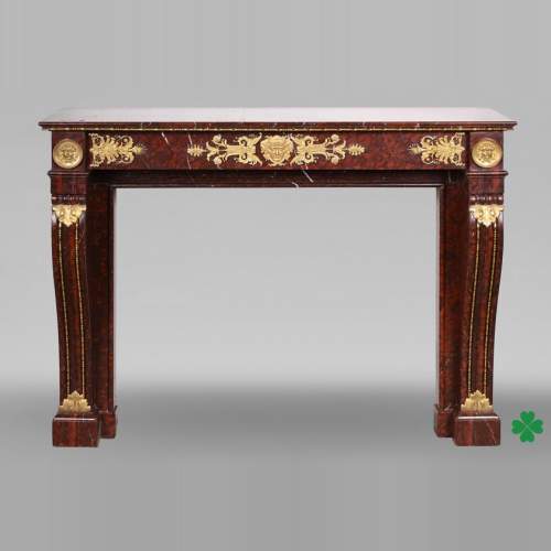 Empire Fireplace in Griotte Red Marble with Gilt Bronze
