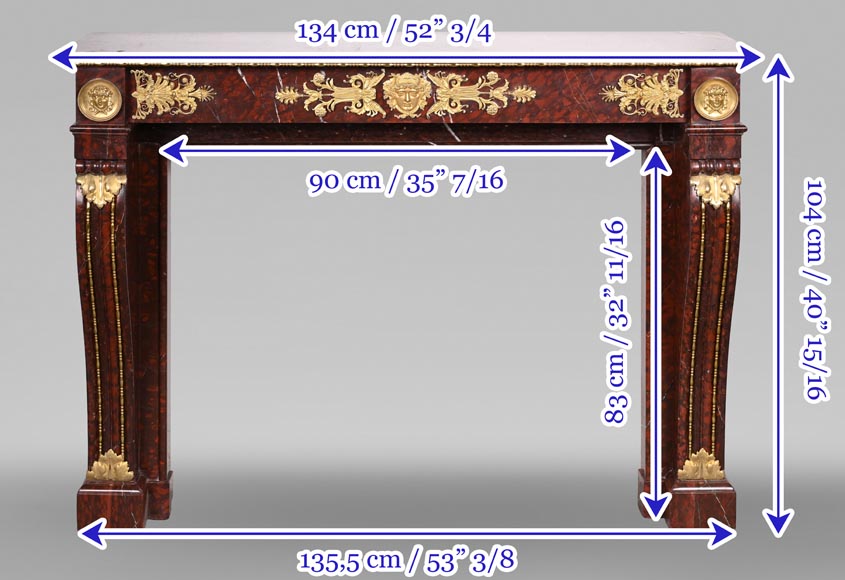 Empire Fireplace in Griotte Red Marble with Gilt Bronze Empire Fireplace in Griotte Red Marble with Gilt Bronze-13