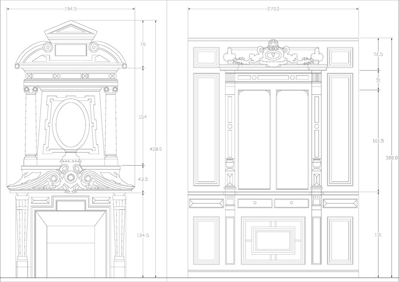 Rare Napoleon III paneled room in blackened wood with its monumental fireplace in stucco in imitation of porphyry-9