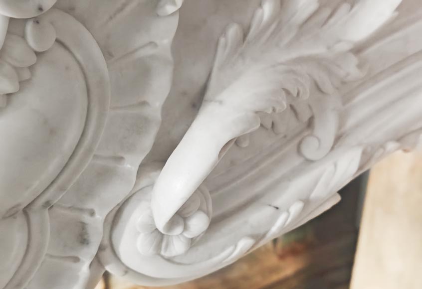 Richly decorated Louis XV style Carrara marble fireplace Richly decorated Louis XV style Carrara marble fireplace-4