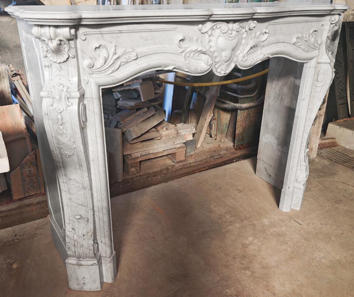 Richly decorated Louis XV style Carrara marble fireplace Richly decorated Louis XV style Carrara marble fireplace-5