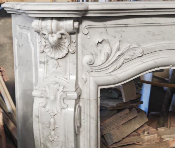 Richly decorated Louis XV style Carrara marble fireplace Richly decorated Louis XV style Carrara marble fireplace-6