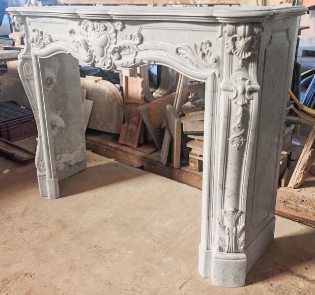 Richly decorated Louis XV style Carrara marble fireplace Richly decorated Louis XV style Carrara marble fireplace-9