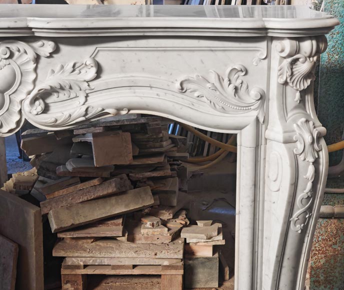 Richly decorated Louis XV style Carrara marble fireplace Richly decorated Louis XV style Carrara marble fireplace-10