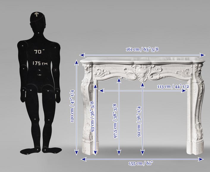 Richly decorated Louis XV style Carrara marble fireplace Richly decorated Louis XV style Carrara marble fireplace-15