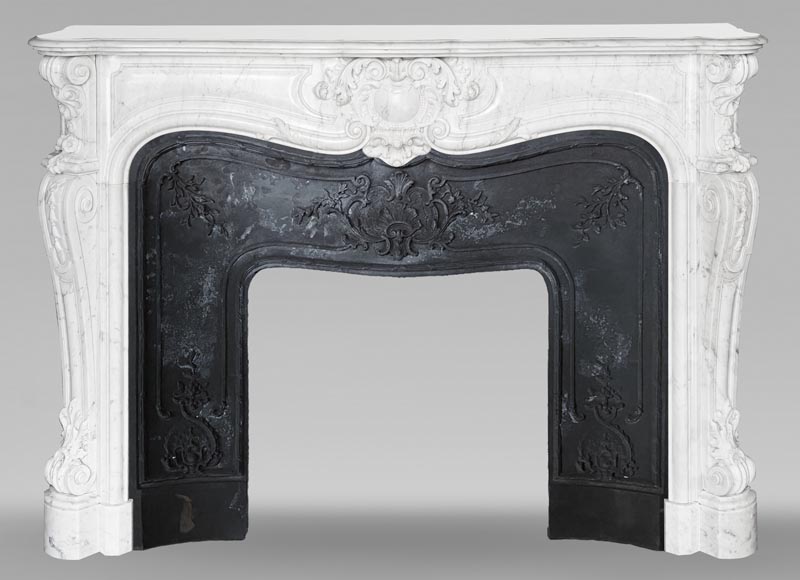 Highly sculpted Louis XV style fireplace in Carrara marble-0