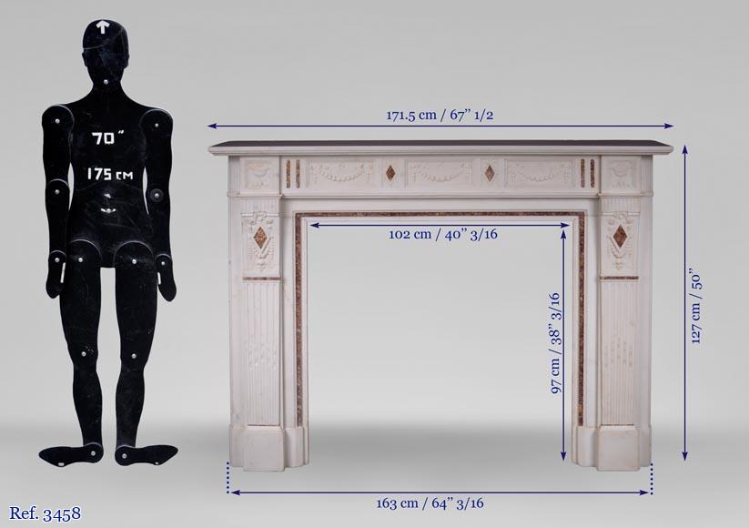 Beautiful Victorian style antique fireplace with garlands and diamonds in Carrara Statuary marble and Violet Brocatelle marble, late 19th century-11