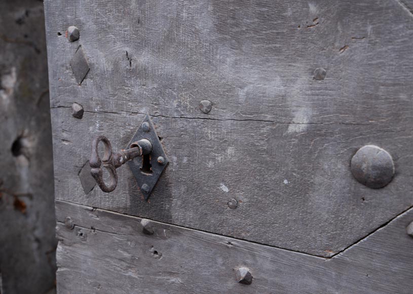 Rare antique door in oak wood with nails, 18th century-4