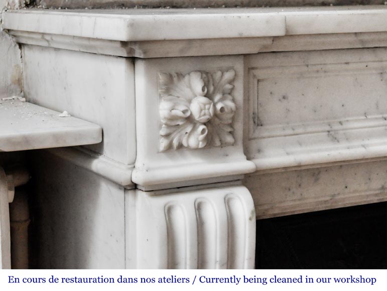 Louis XVI style fireplace in semi-statuary Carrara marble, decorated with a sunflower Louis XVI style fireplace in semi-statuary Carrara marble, decorated with a sunflower-3