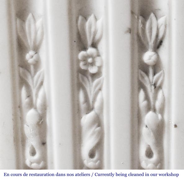 Louis XVI style fireplace in semi-statuary Carrara marble, decorated with a sunflower Louis XVI style fireplace in semi-statuary Carrara marble, decorated with a sunflower-5