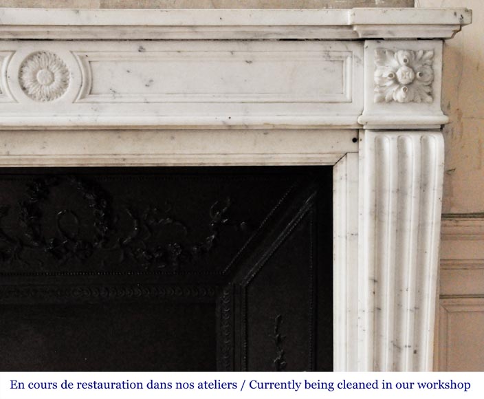 Louis XVI style fireplace in semi-statuary Carrara marble, decorated with a sunflower Louis XVI style fireplace in semi-statuary Carrara marble, decorated with a sunflower-8