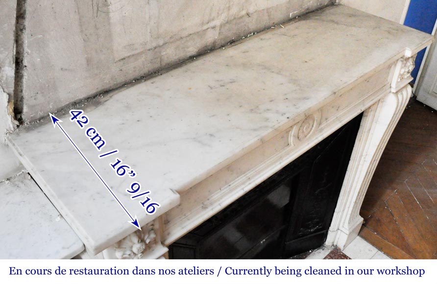 Louis XVI style fireplace in semi-statuary Carrara marble, decorated with a sunflower Louis XVI style fireplace in semi-statuary Carrara marble, decorated with a sunflower-12
