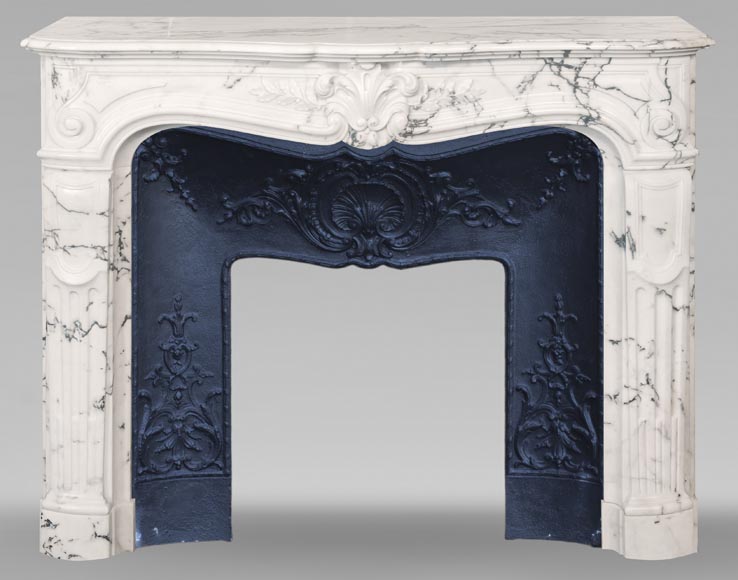 Louis XV style fireplace in Paonazzo marble decorated with a foliate shell-0