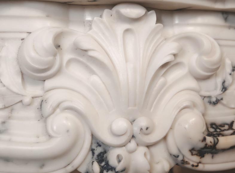 Louis XV style fireplace in Paonazzo marble decorated with a foliate shell-2