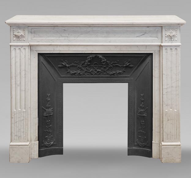 Louis XVI mantel in Carrara marble-0