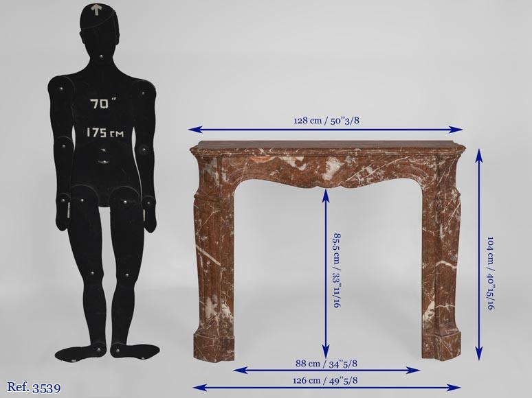 An antique Louis XV style fireplace, Pompadour model, made out of Rouge du Nord marble-11