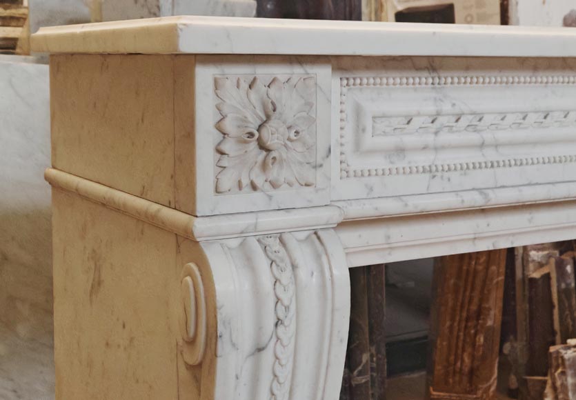 Louis XVI style mantel in veined Carrara marble with pearl entablature-3