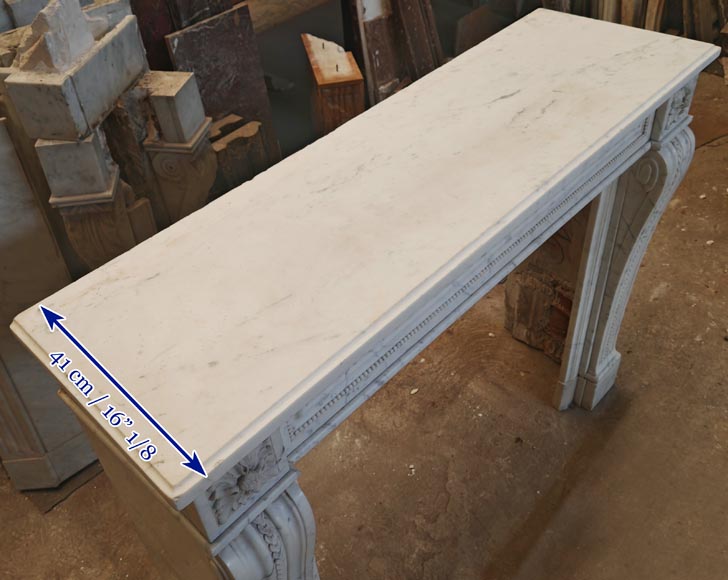 Louis XVI style mantel in veined Carrara marble with pearl entablature-9