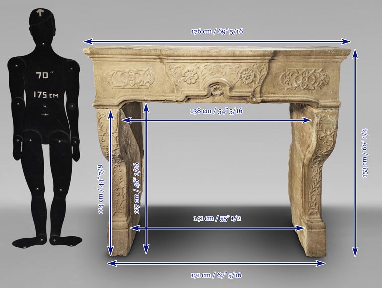 Louis XIII period stone mantelpiece with plant patterns-14