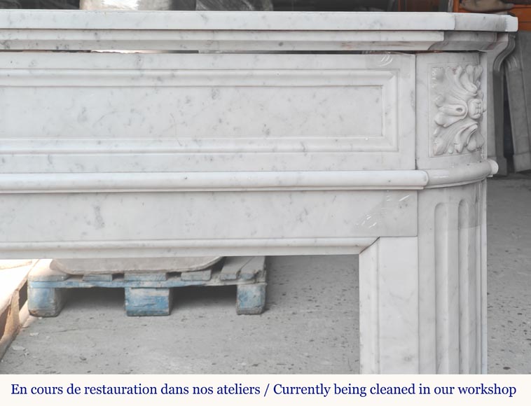 Louis XVI style Carrara marble mantel with rounded corners adorned with a sunflower flower-7