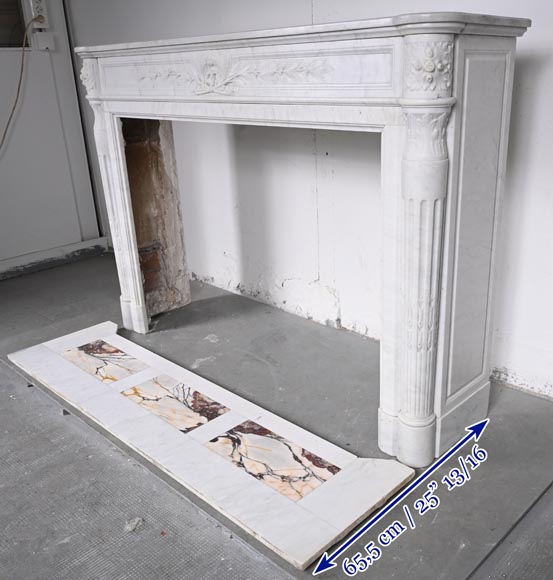 Louis XVI style Carrara marble mantel with half columns-11