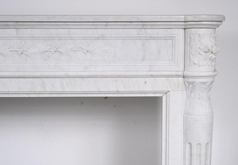 Louis XVI style Carrara marble mantel with half columns-12