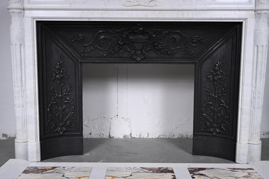 Louis XVI style Carrara marble mantel with half columns-15