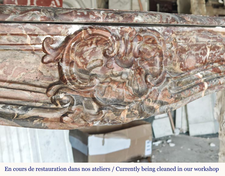 Louis XV period mantel in Rouge Royal marble adorned with a shell-2