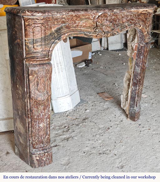 Louis XV period mantel in Rouge Royal marble adorned with a shell-3